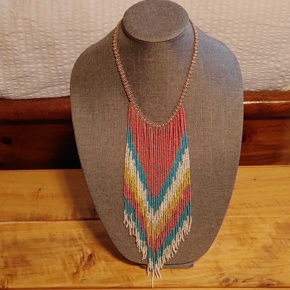 BEADED SOUTHWESTERN BOHO FRINGED NECKLACE